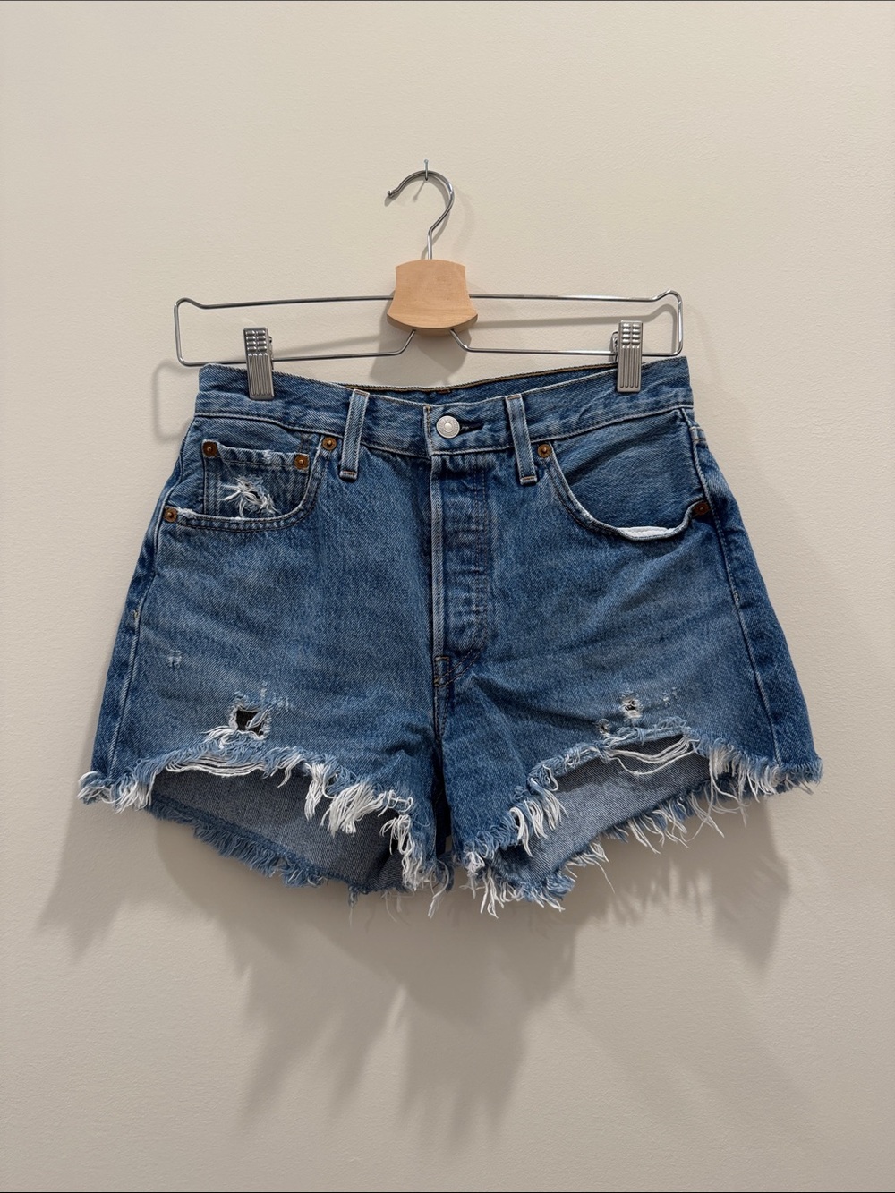Levi’s 501 Denim Distressed High-Waist Shorts - Blue